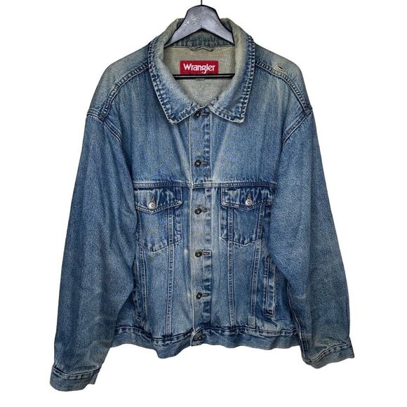 Y2K Wrangler Hero Distressed Trucker Jacket XL - Picture 1 of 3
